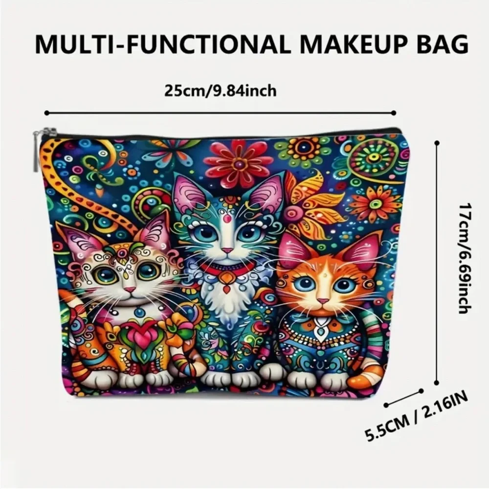 Henna Painted Cat Print Zipper Cosmetic Pouch